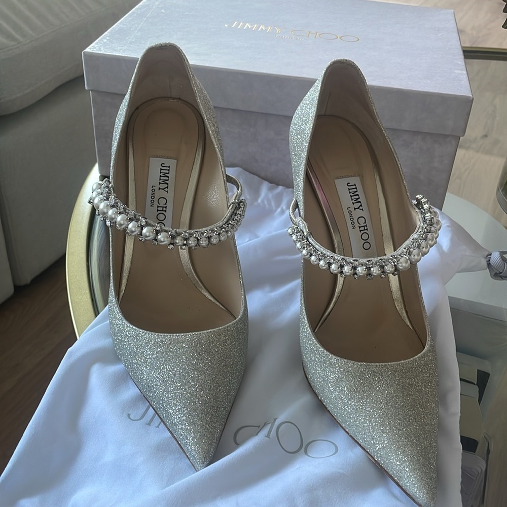 Jimmy Choo Silver Glitter Heels - Picture 7 of 10